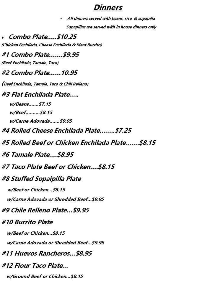 Menu at Desert Diamond Restaurant, Socorro
