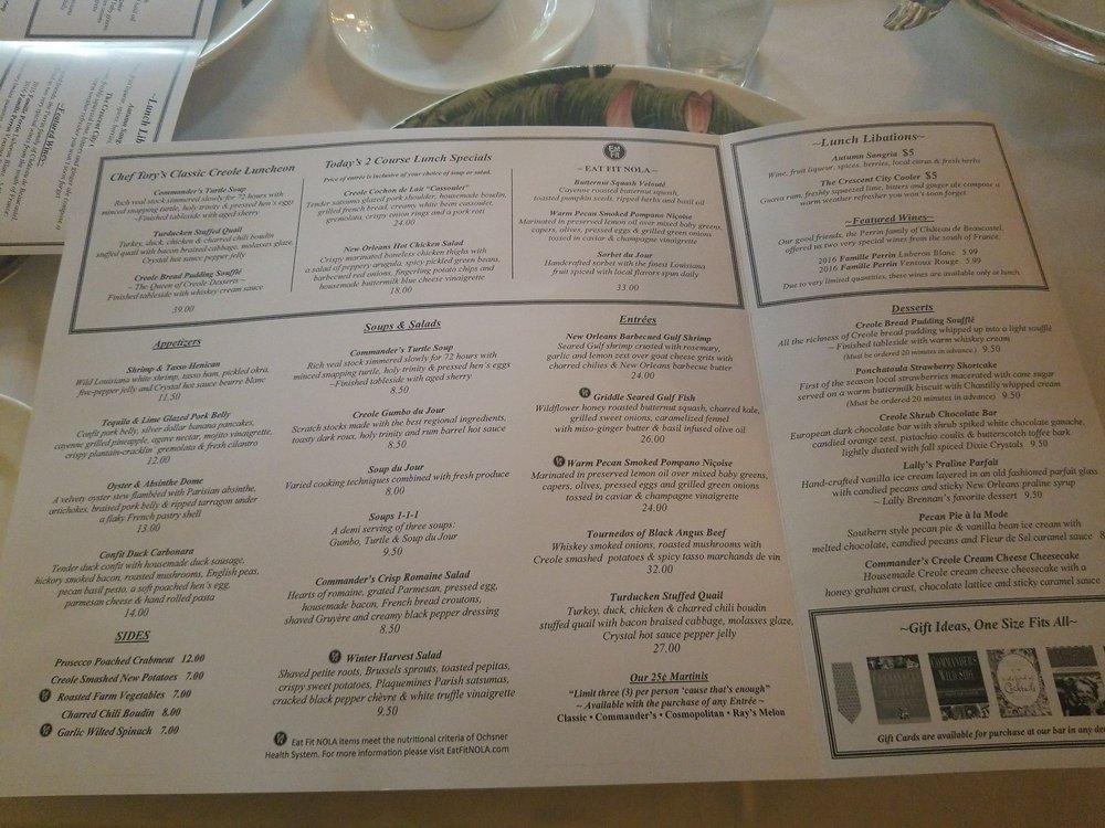 Menu At Commanders Palace Pub And Bar New Orleans 