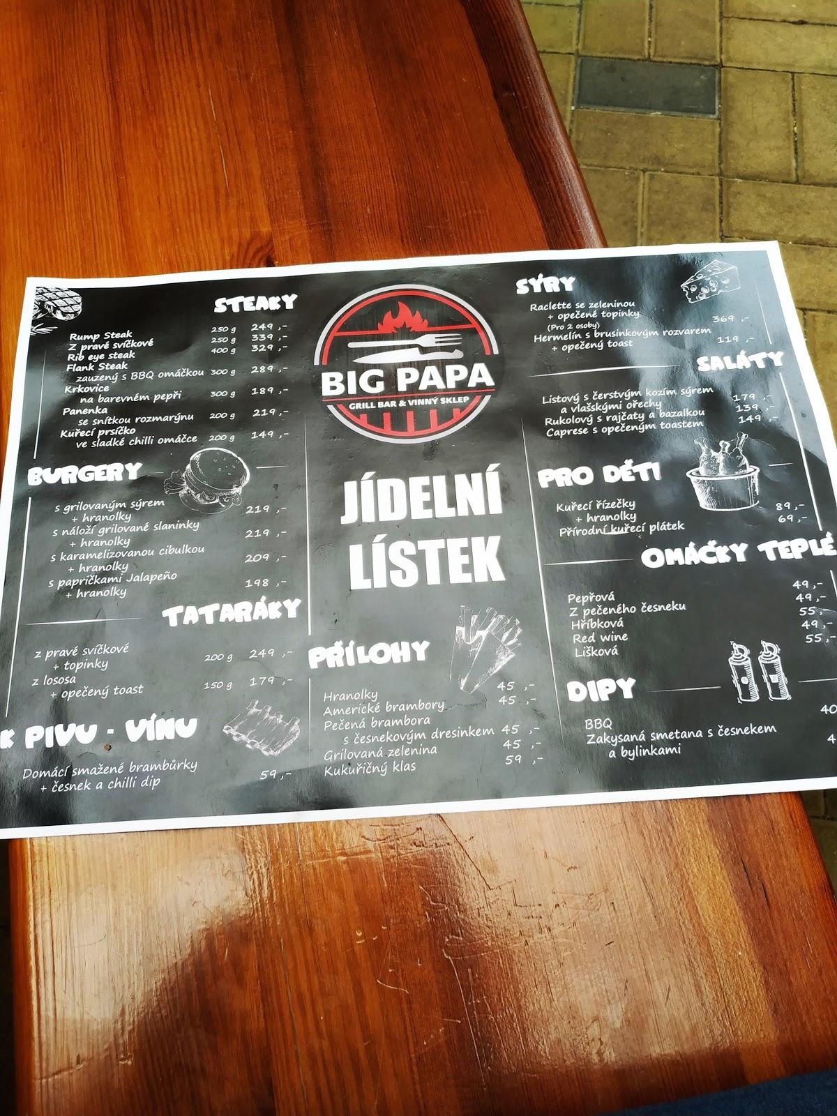 Menu at BIG PAPA Grillbar s.r.o, Luže