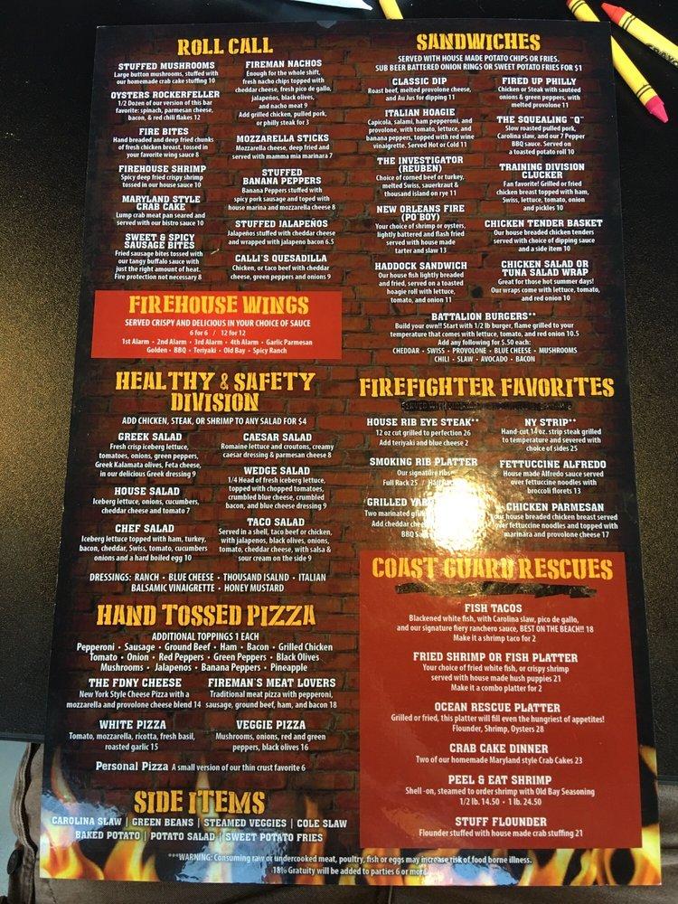 Menu at Calli Baker's Firehouse & Grill pub & bar, Myrtle Beach, 910