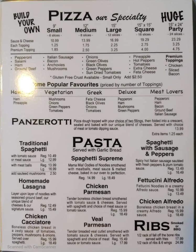 Menu at Pizza Dee's pizzeria, Wasaga Beach