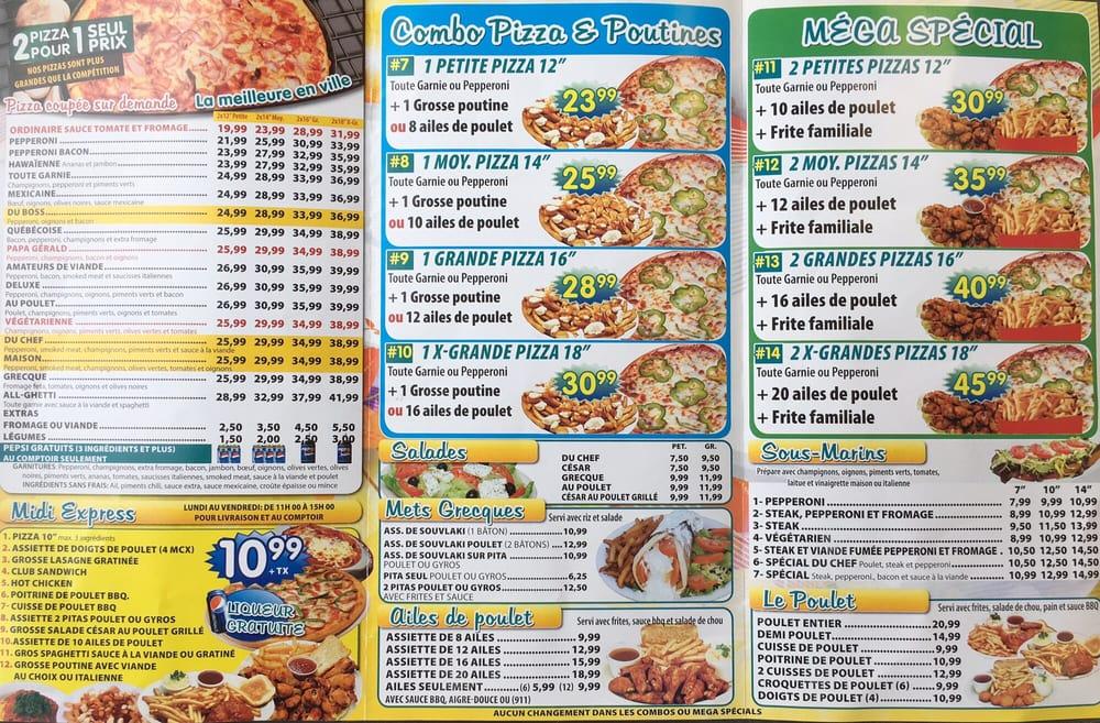 Menu au Pizzéria Papa Gérald pizzeria, Les Coteaux, 290 QC338