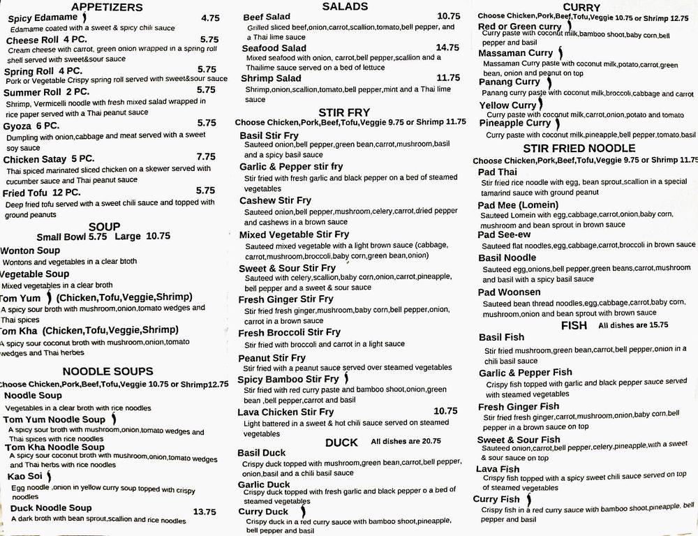 Menu at Thai La Moon restaurant, Edmond