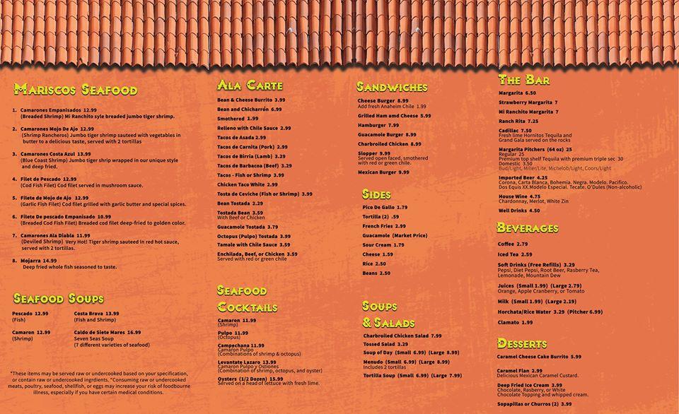 Menu at Mi Ranchito Restaurant 2, Pueblo, 525 S Pueblo Blvd