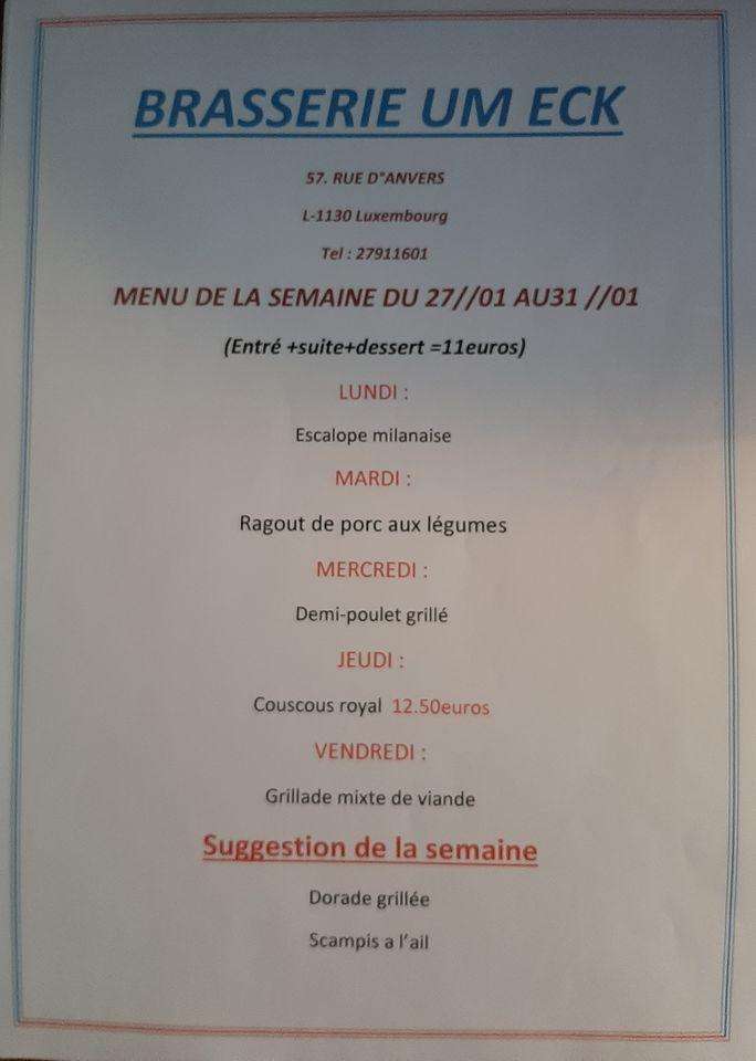 Speisekarte von Brasserie Um Eck restaurant, Luxemburg