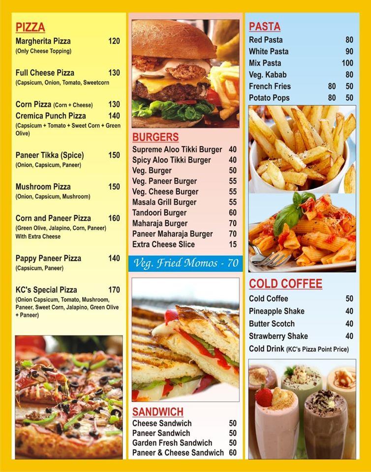 Menu at KC's PIZZA POINT, Neemrana