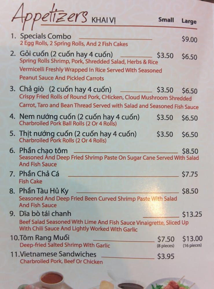 Menu at Pho Viet Vietnamese Noodle and Grill restaurant, Eastvale