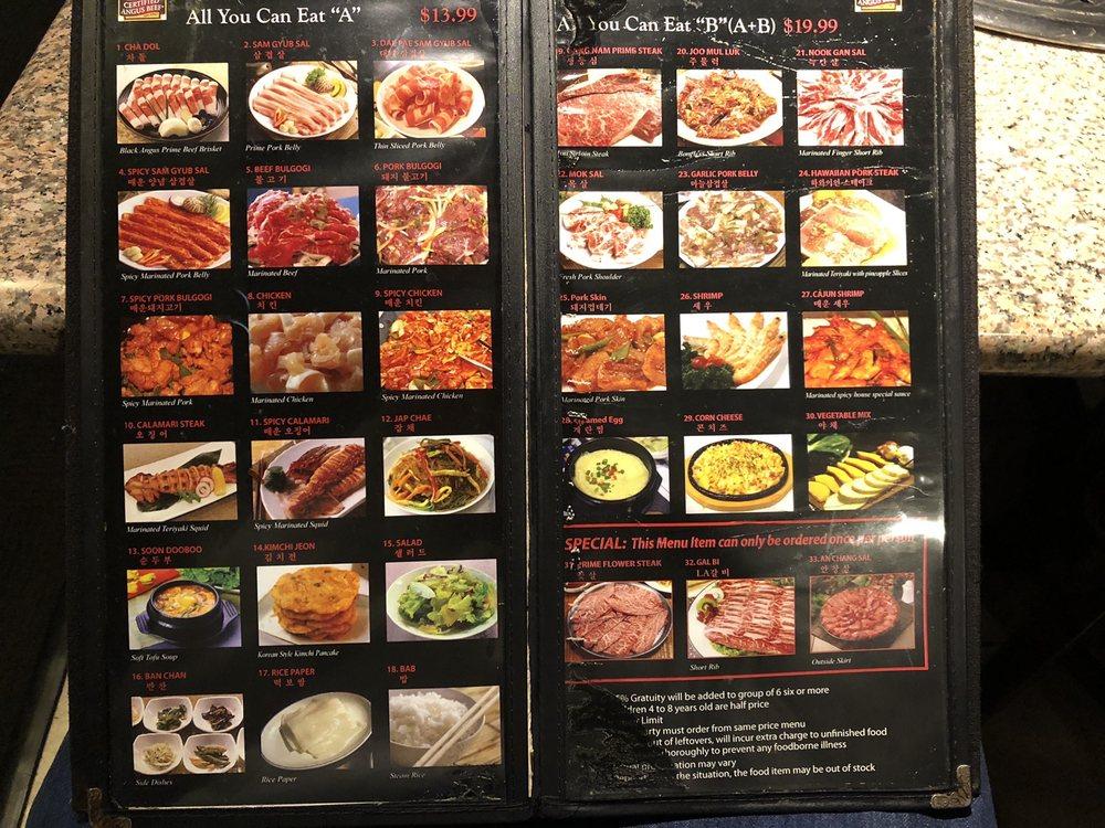 Menu at Gangnam Korean BBQ, Lakewood