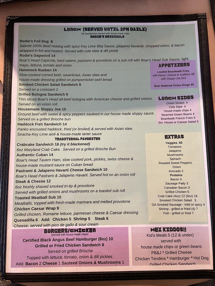 Menu At Rodies Place Restaurant Palm Coast