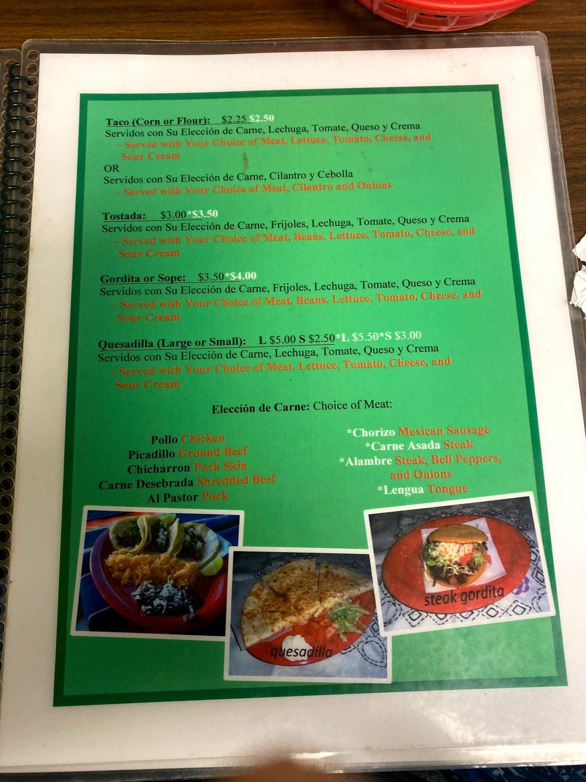 Menu at Algonquin Mexican Restaurant, Algonquin