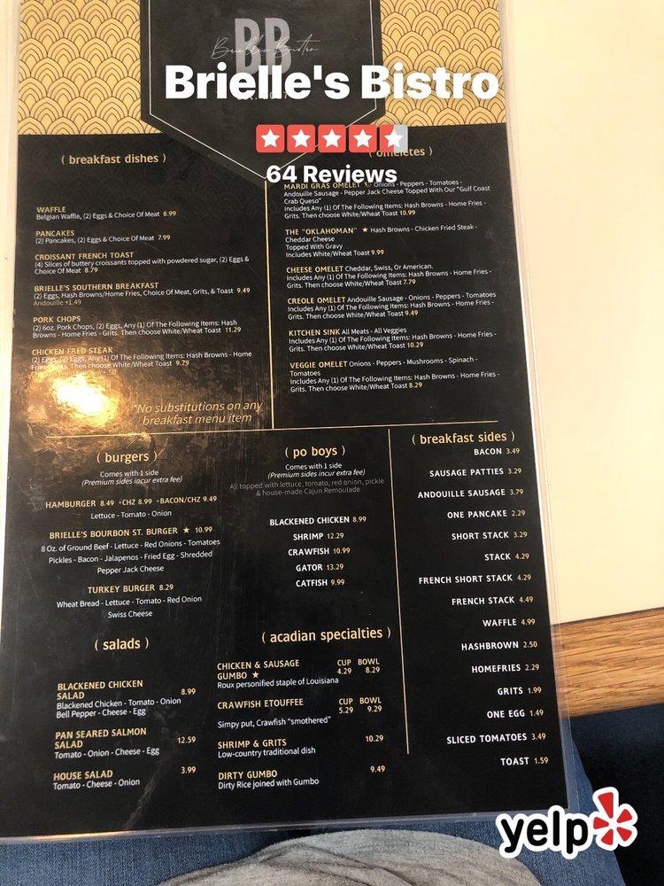 Menu at Brielle's Bistro restaurant, Midwest City