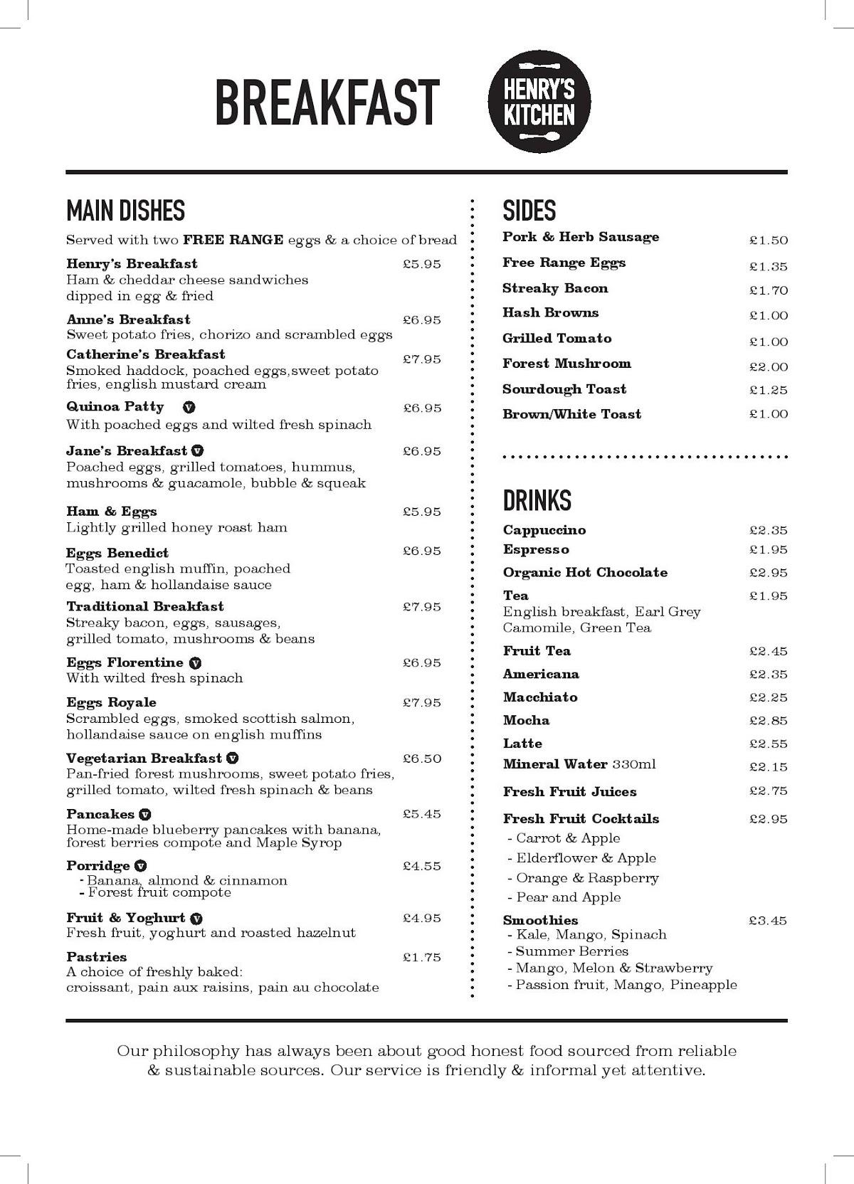Menu at Henry's Kitchen restaurant, East Molesey