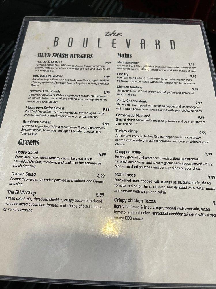Menu at The Boulevard (BLVD) restaurant, Boynton Beach