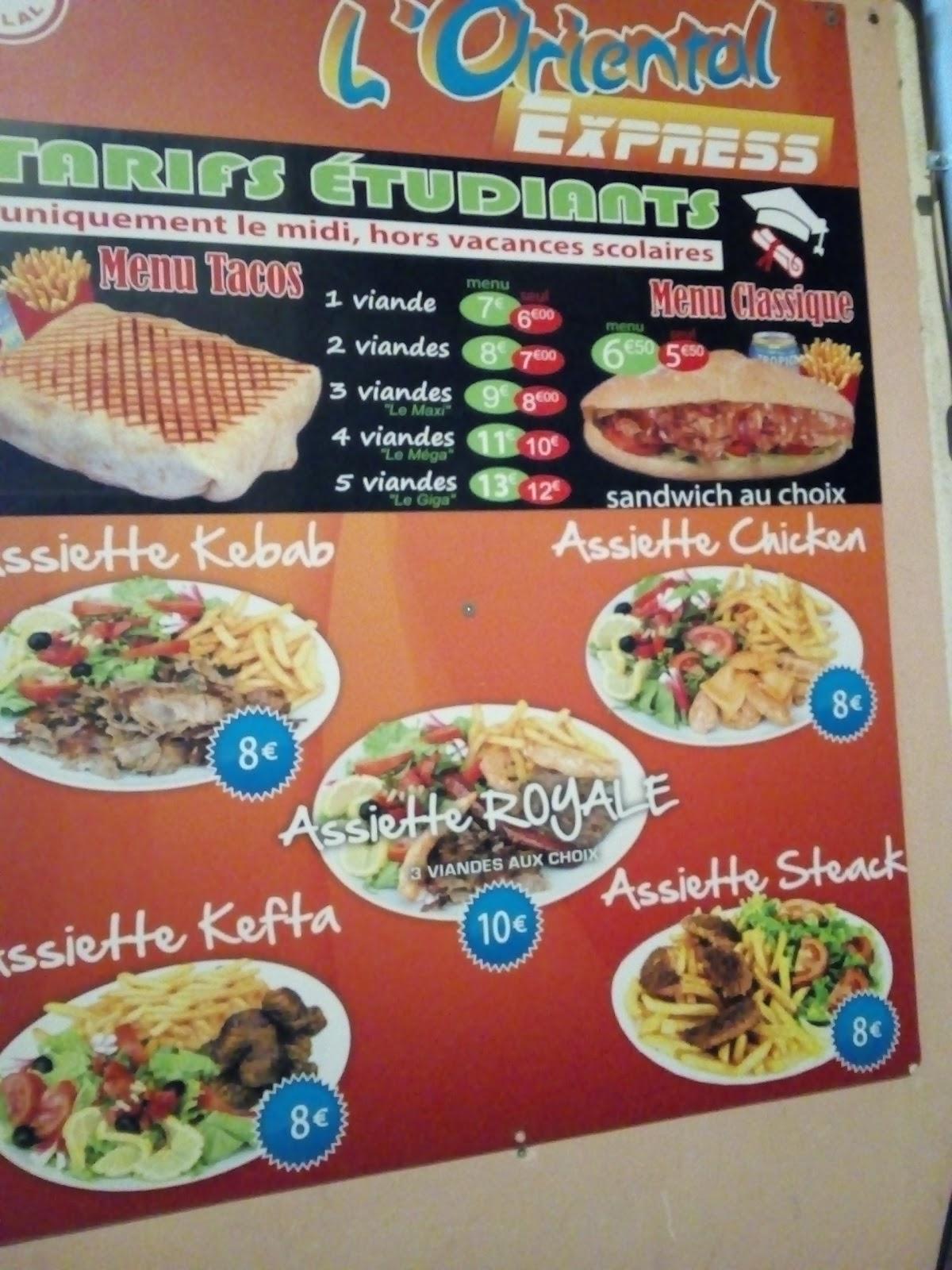 Menu at L'Oriental Express restaurant, Sète