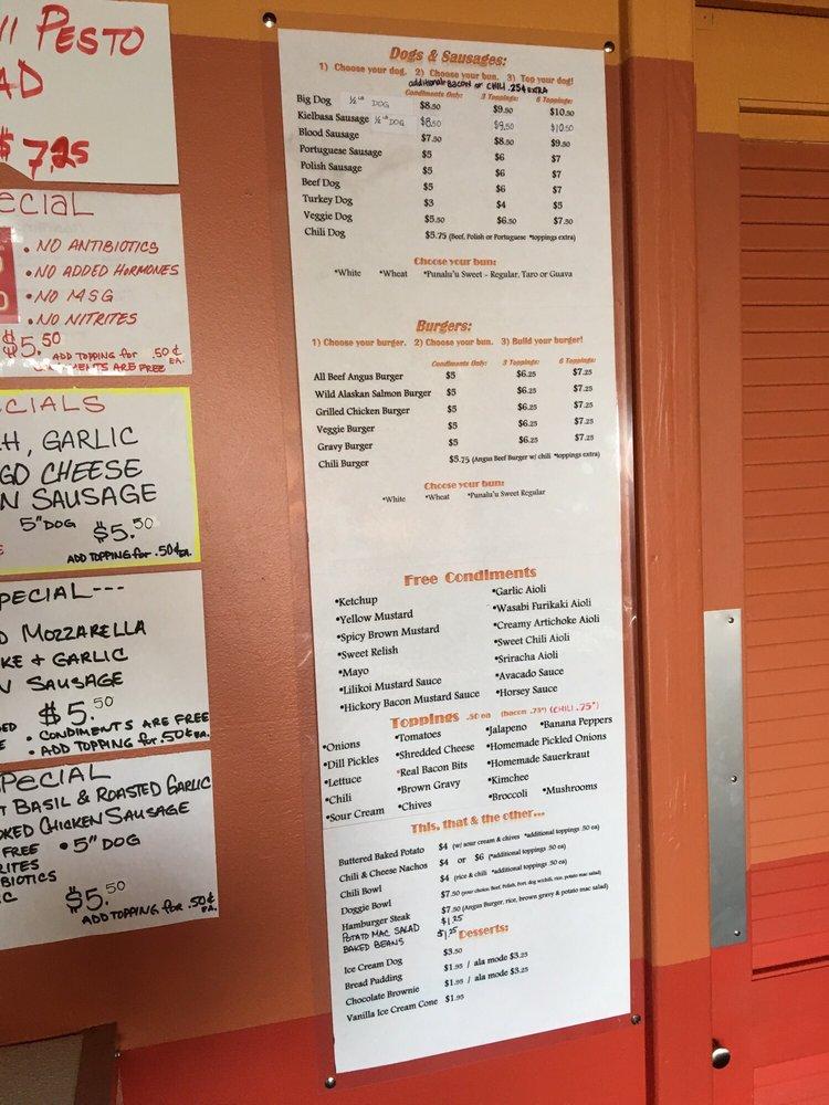 Menu at Big Island Top Dogs restaurant, Hilo