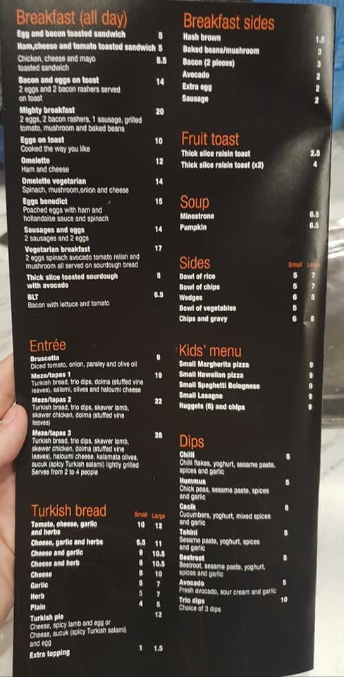 Menu at Cafizza restaurant, Geelong