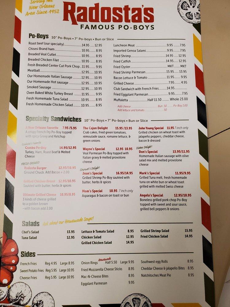 Menu at Radosta's Restaurant, Metairie