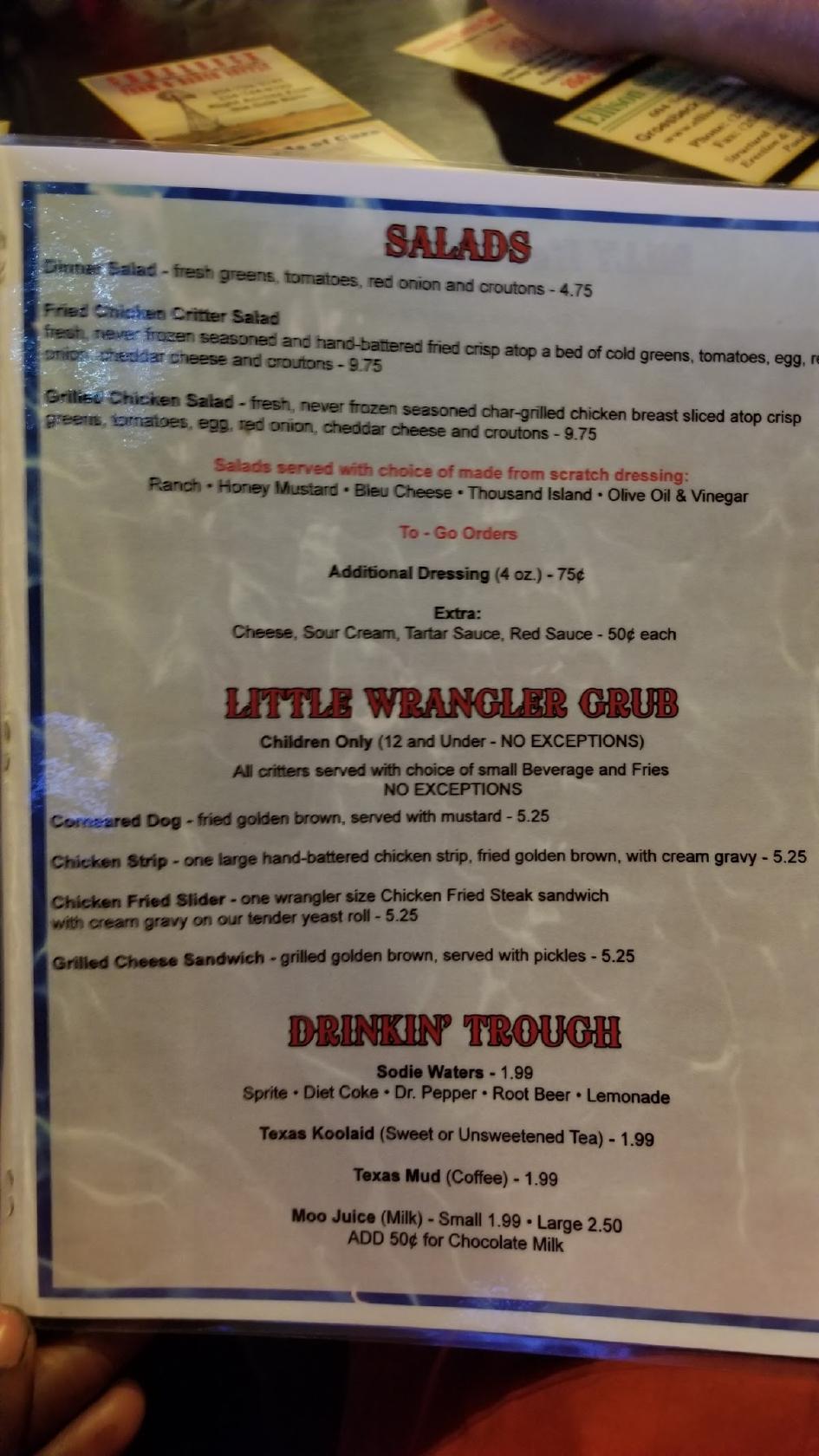 Menu At Billy B's Sale Barn Cafe, Groesbeck, TX-164