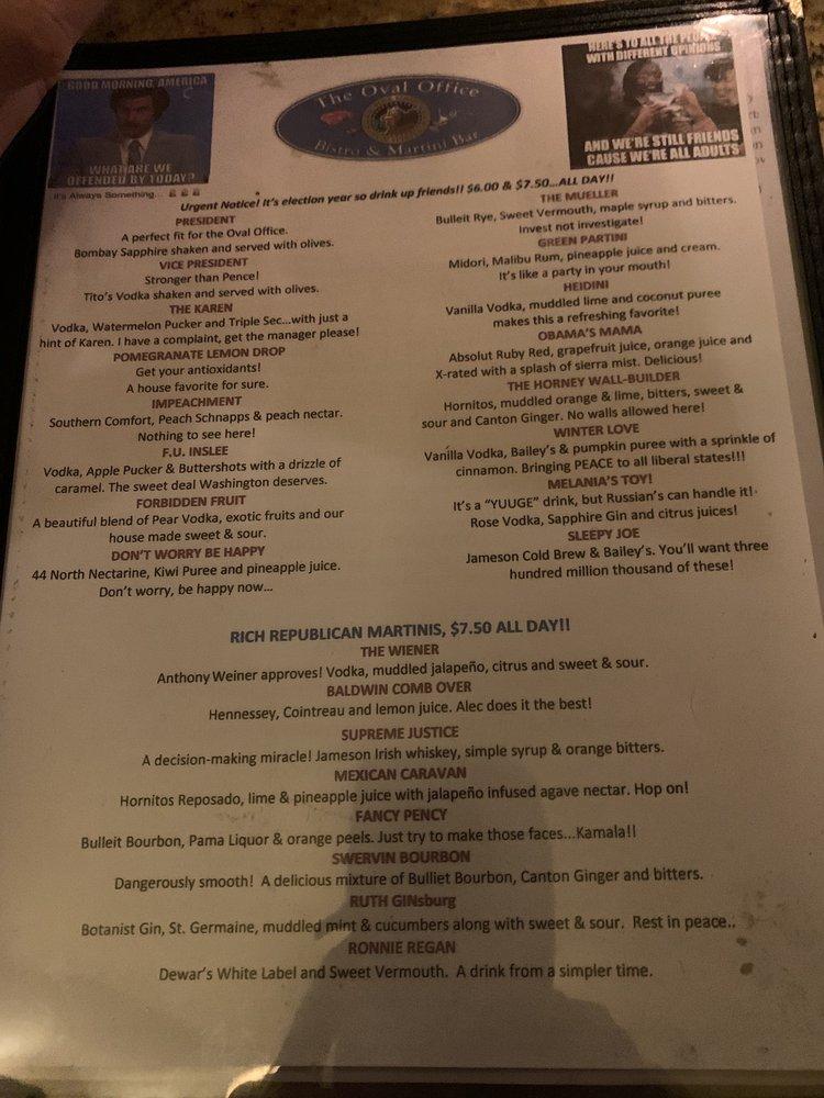 Menu at Oval Office pub & bar, Post Falls