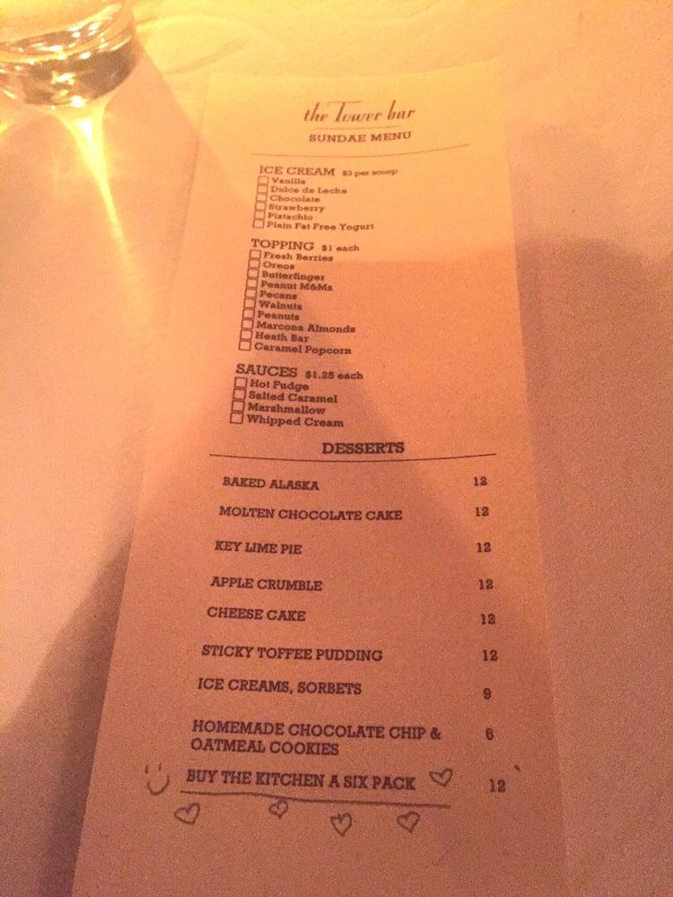 Menu at The Tower Bar, West Hollywood