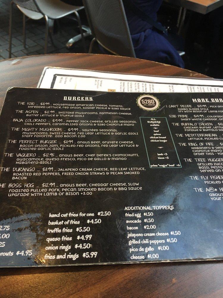 Menu at 5280 Burger Bar, Denver, 500 16th St Mall Suite 160