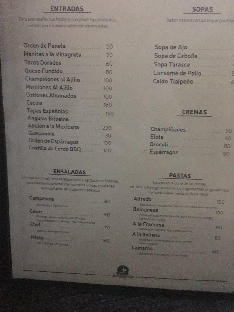 Menu at El Restaunte De Jack & George restaurant, Los Reyes