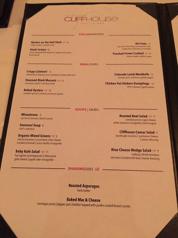 Menu at La Quinta Cliffhouse pub & bar, La Quinta, CA111