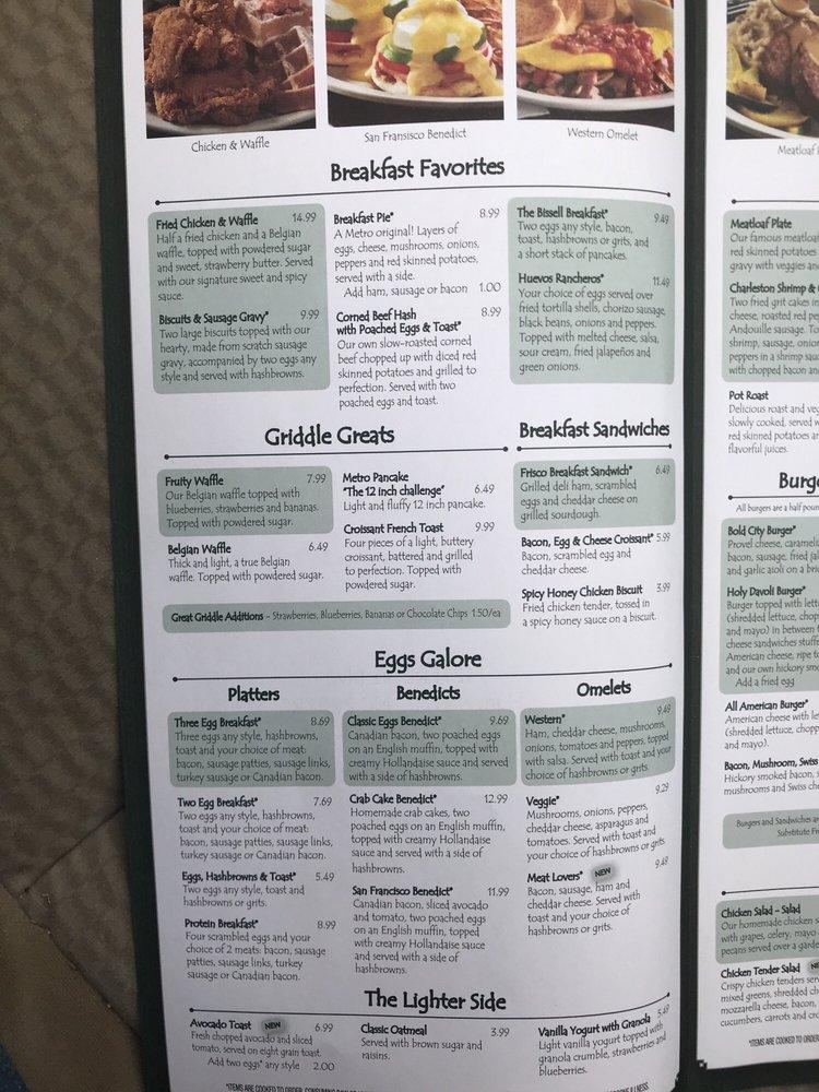 Menu at Metro Diner restaurant, Huntersville, Reese Blvd