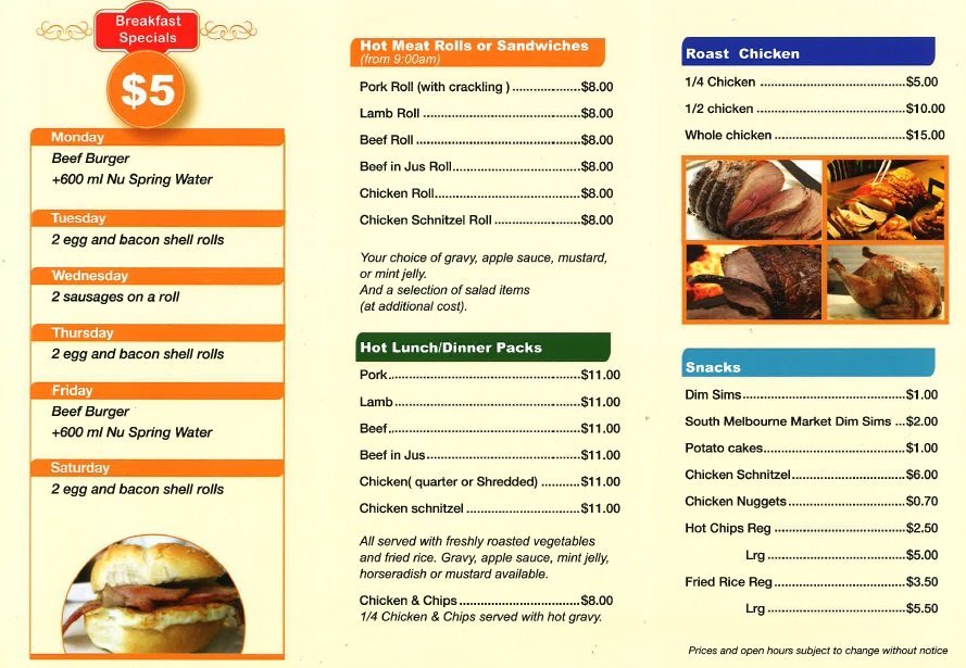Menu at Gas Spit Roast Carvery fast food, Hawthorn