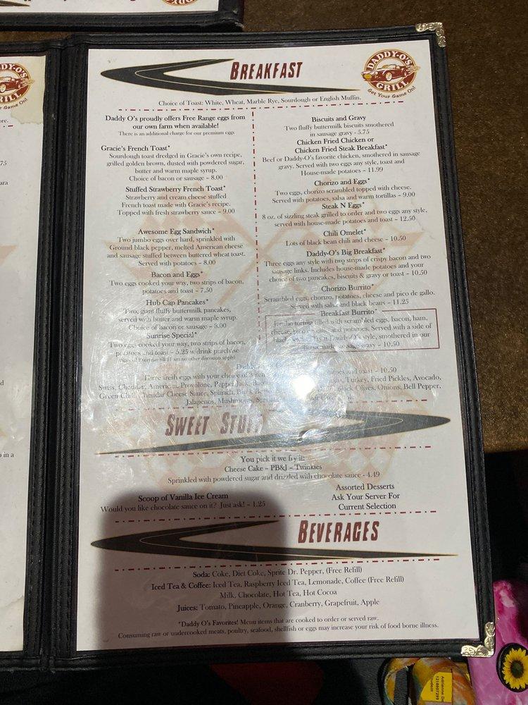 Menu at DaddyO's Grill pub & bar, Phoenix, W Thunderbird Rd