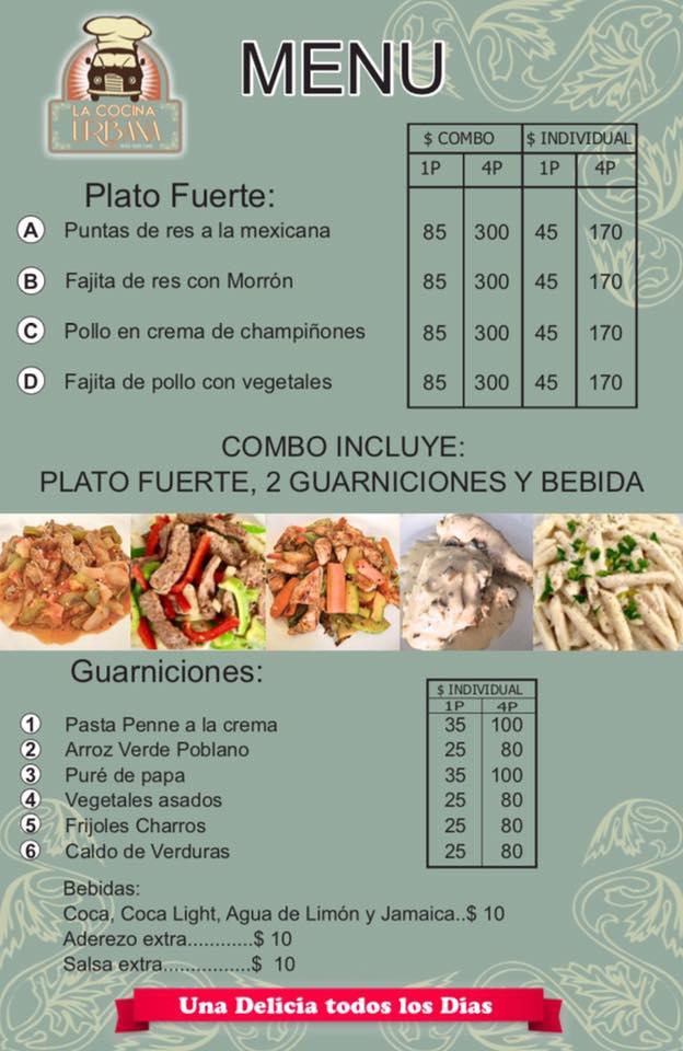 Menu at La cocina urbana restaurant, Monterrey