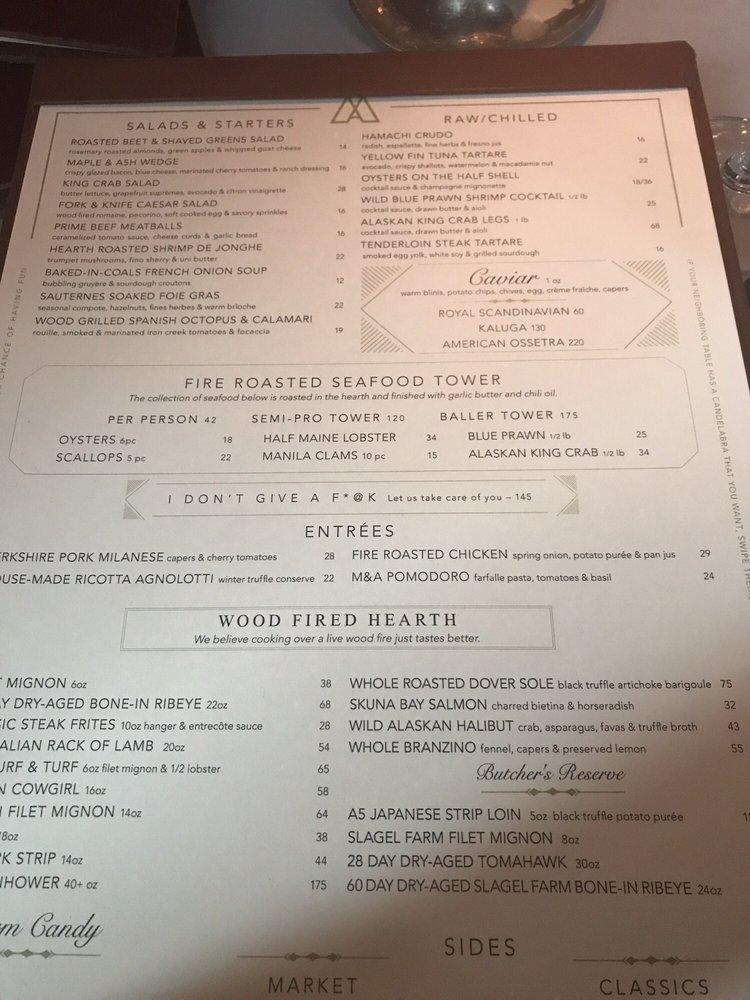 Menu at Maple & Ash steakhouse, Chicago