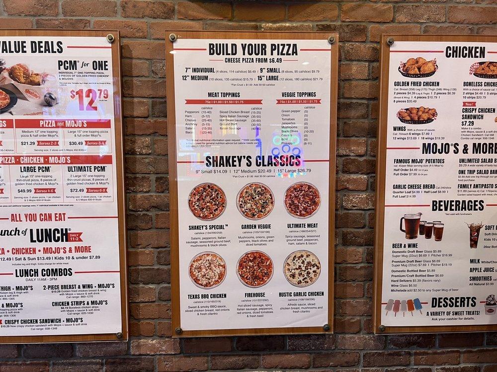 Menu at Shakey's Pizza Parlor pizzeria, Buena Park, Valley View St