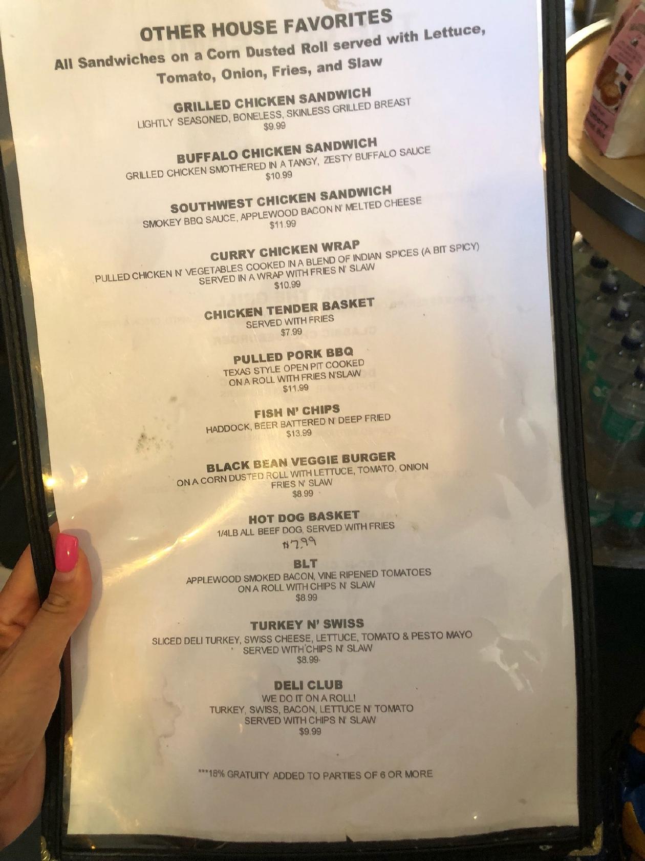 Menu at Coffee Mill cafe, Harpers Ferry