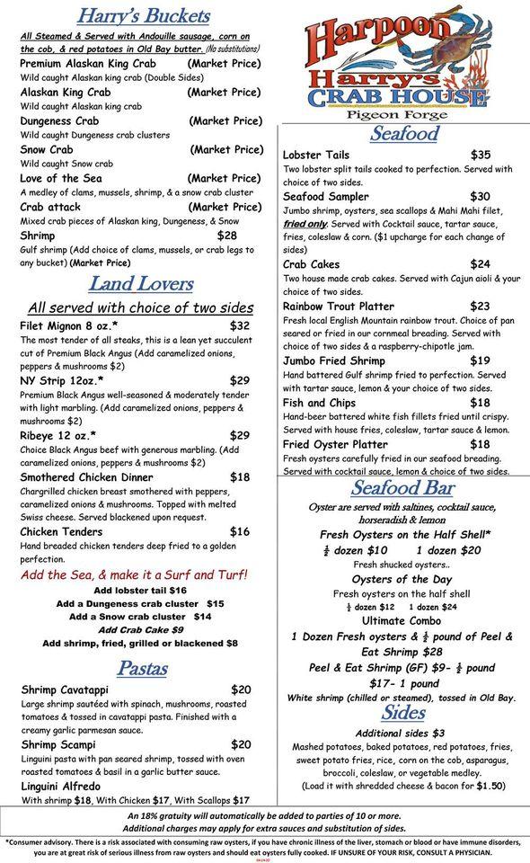 Menu at Harpoon Harry's Crab House Pigeon restaurant, Pigeon