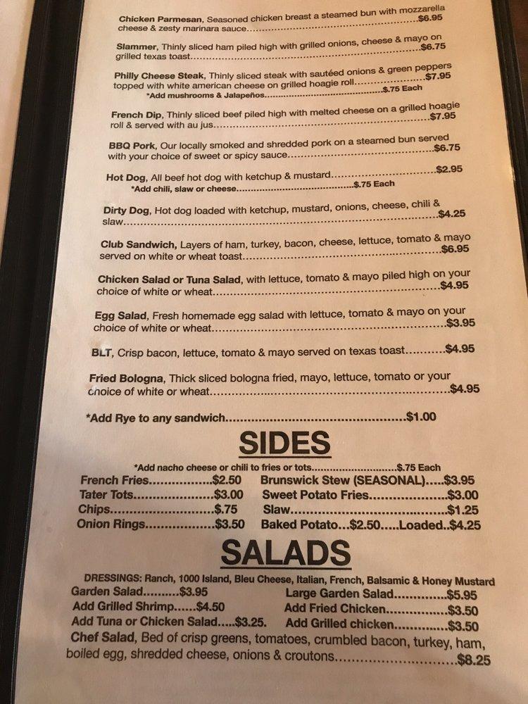 Menu at Sautee Trail Cafe, USA