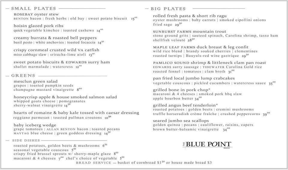 Menu at The Blue Point pub & bar, Duck