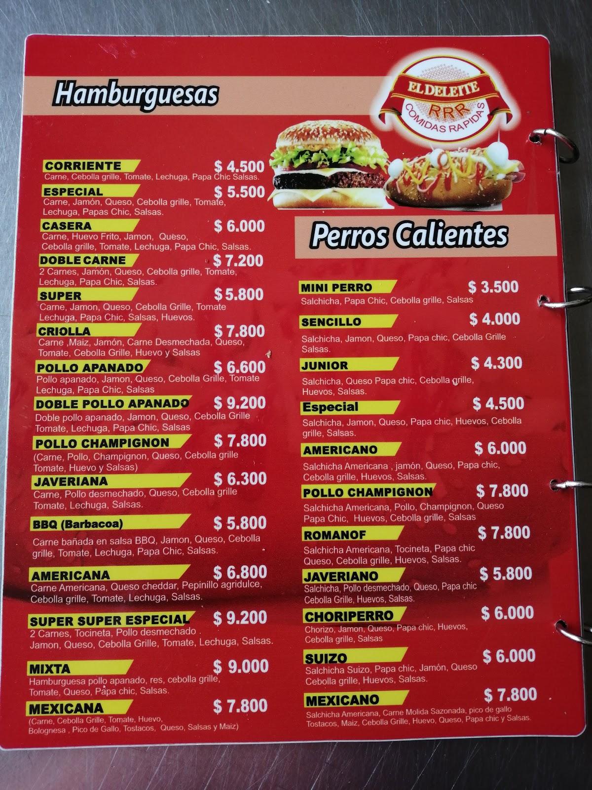 Menu at El Deleite de Roma restaurant, Bogotá