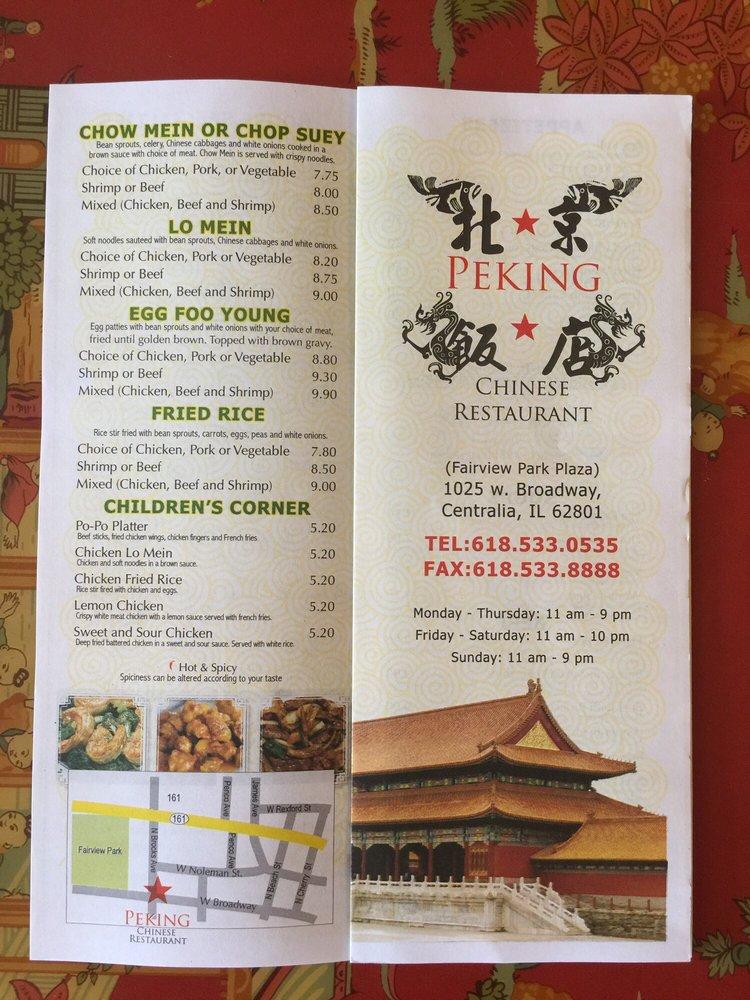 Menu at Peking Restaurant, Centralia