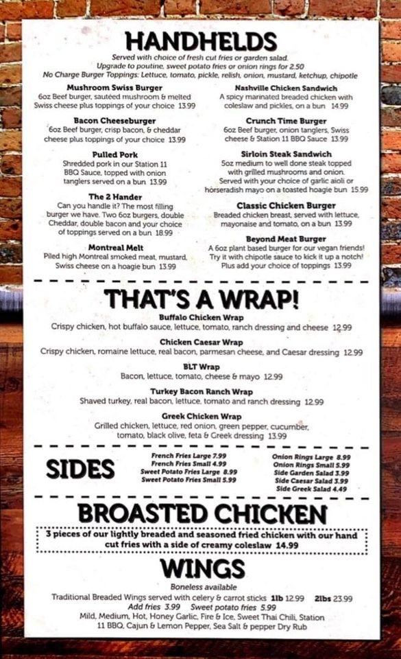 Menu at Yecks Station 11 pizzeria, Chatham-Kent
