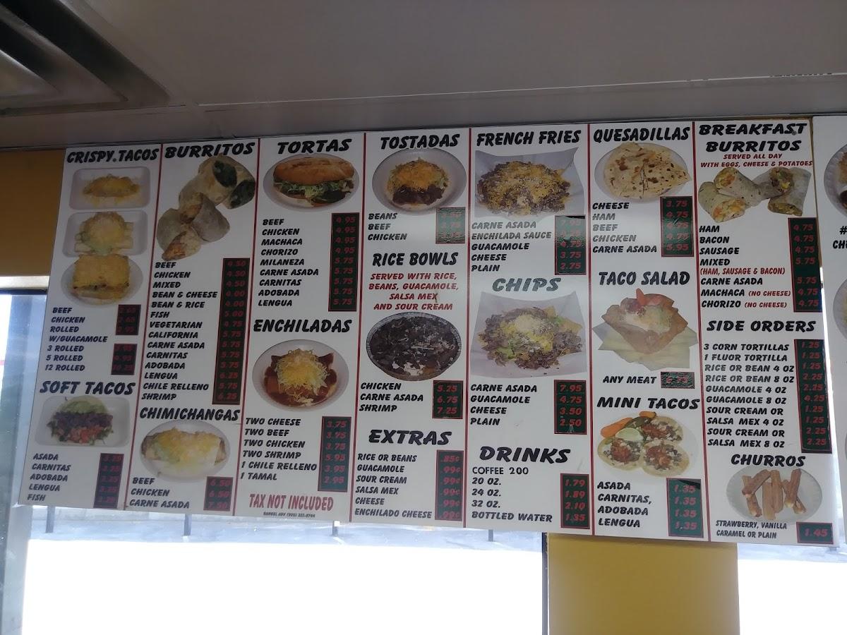 Menu at Rita’s Taco Shop restaurant, Cedar City