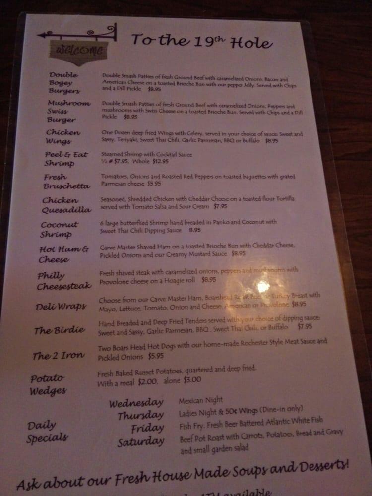 Menu at The 19th Hole pub & bar, Caroga Lake