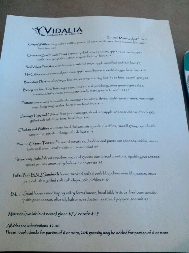 Menu at Vidalia pub & bar, Boone