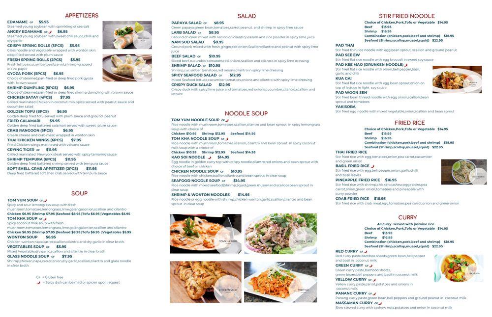 Menu at Jasmine Thai Kitchen restaurant, Mount Pleasant