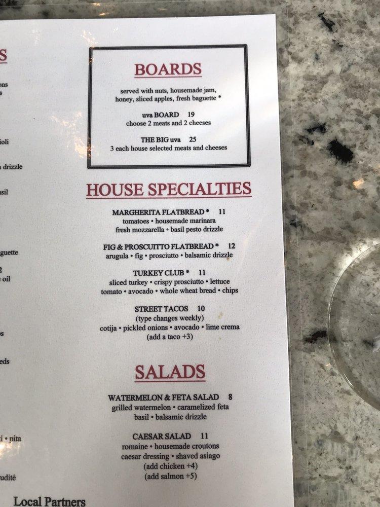Menu at uva wine bar, Colorado Springs