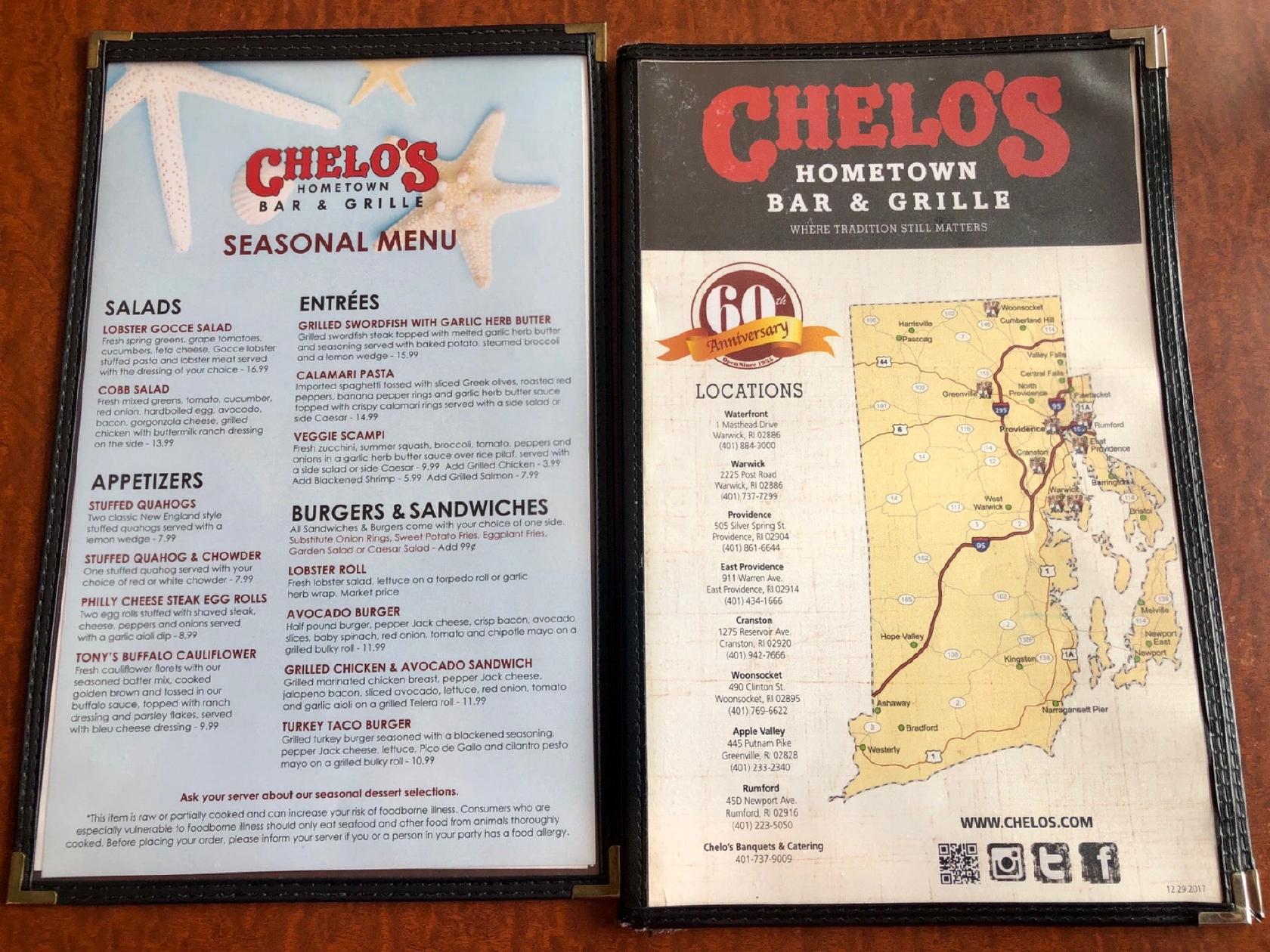 Menu at Chelo's Hometown Bar & Grille, East Providence, 45 Newport Ave D