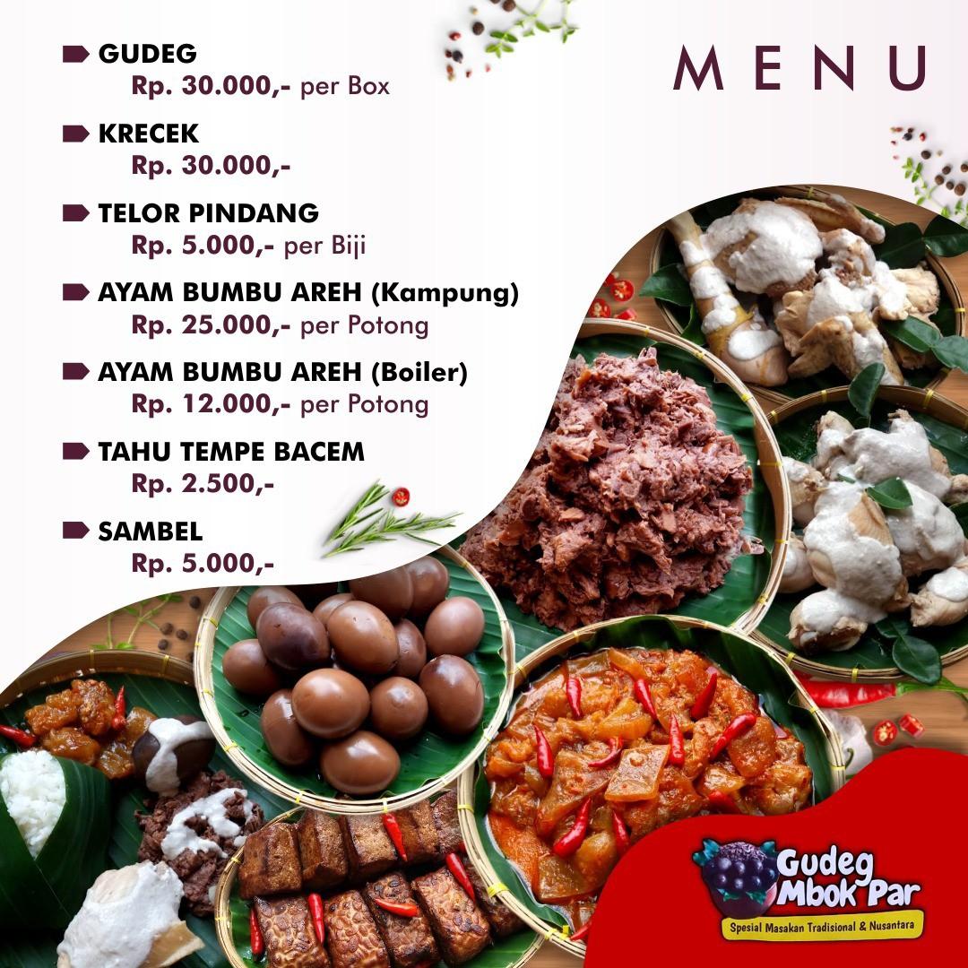 Menu at Gudeg 