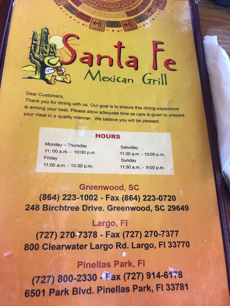 Menu at Santa Fé Mexican Grill restaurant, Largo, 800 Clearwater Largo Rd