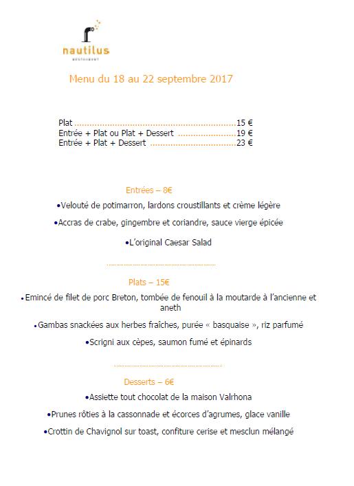 Menu At Hôtel Oceania Brest Centre Restaurant, Brest