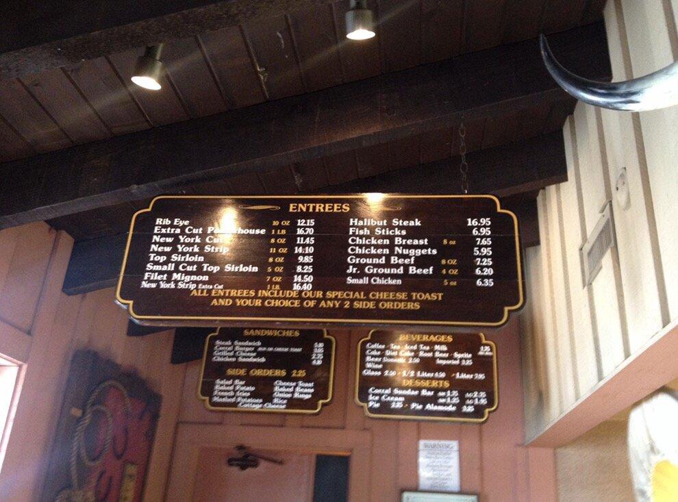 Menu at Steak Corral Restaurants, Whittier